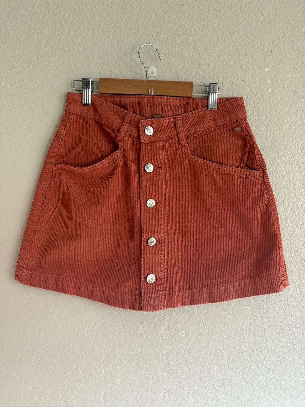 Free People Corduroy Button-Front Mini Skirt in Rusty Orange